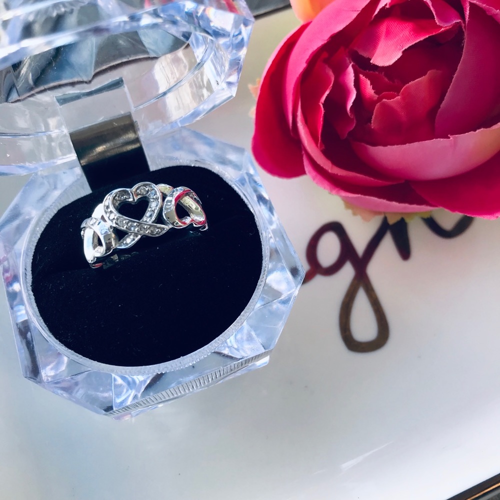 Sterling Silver 925 Triple Heart Ring Size 6